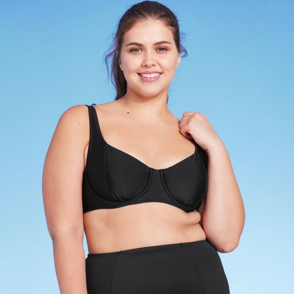 NWOT Women's Seamed Underwire Bikini Top - Kona Sol™ Black D/DD (8-10)